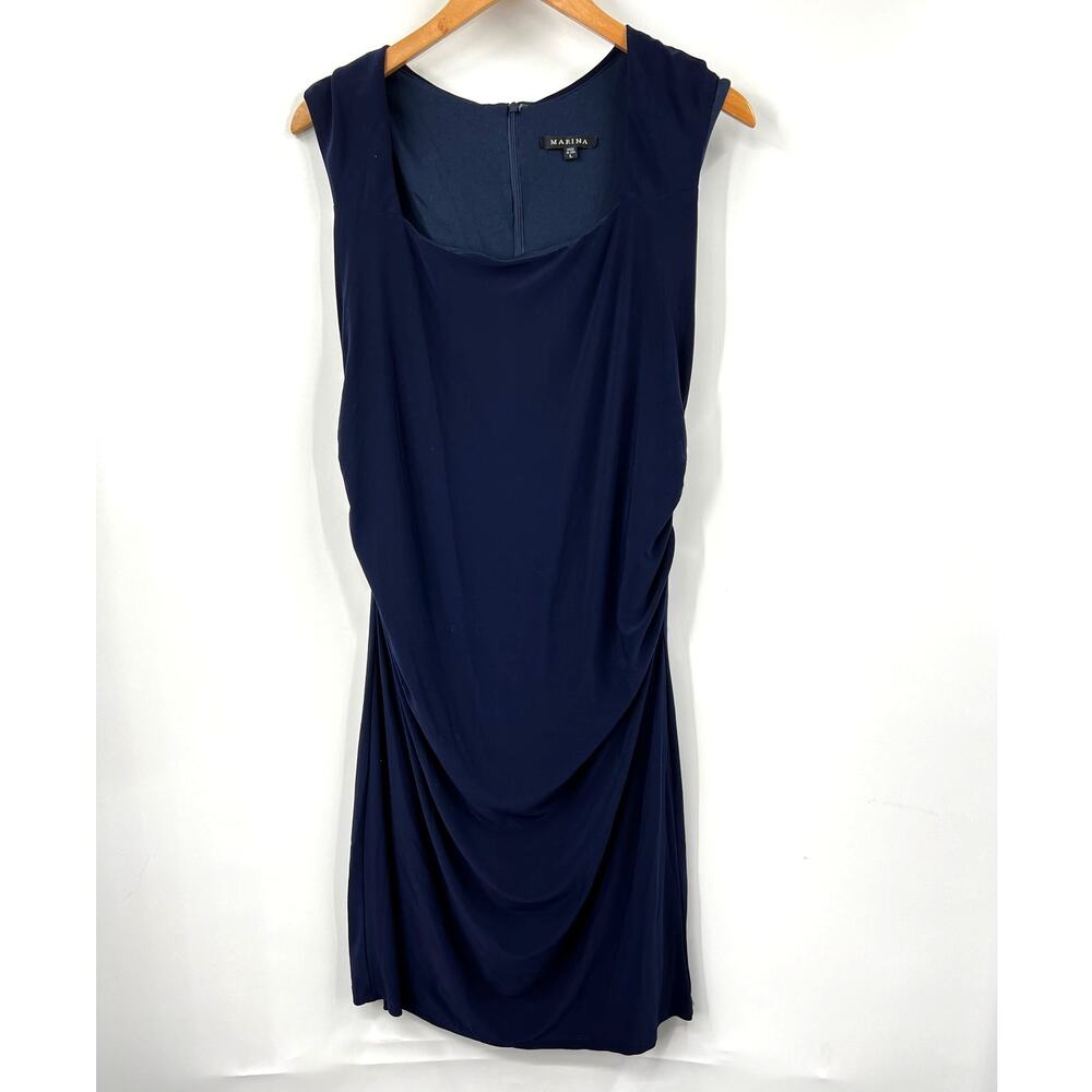 Marina Navy Blue Sleeveless Square Scoop Neck Draped Jersey Mini Dress Size L‎